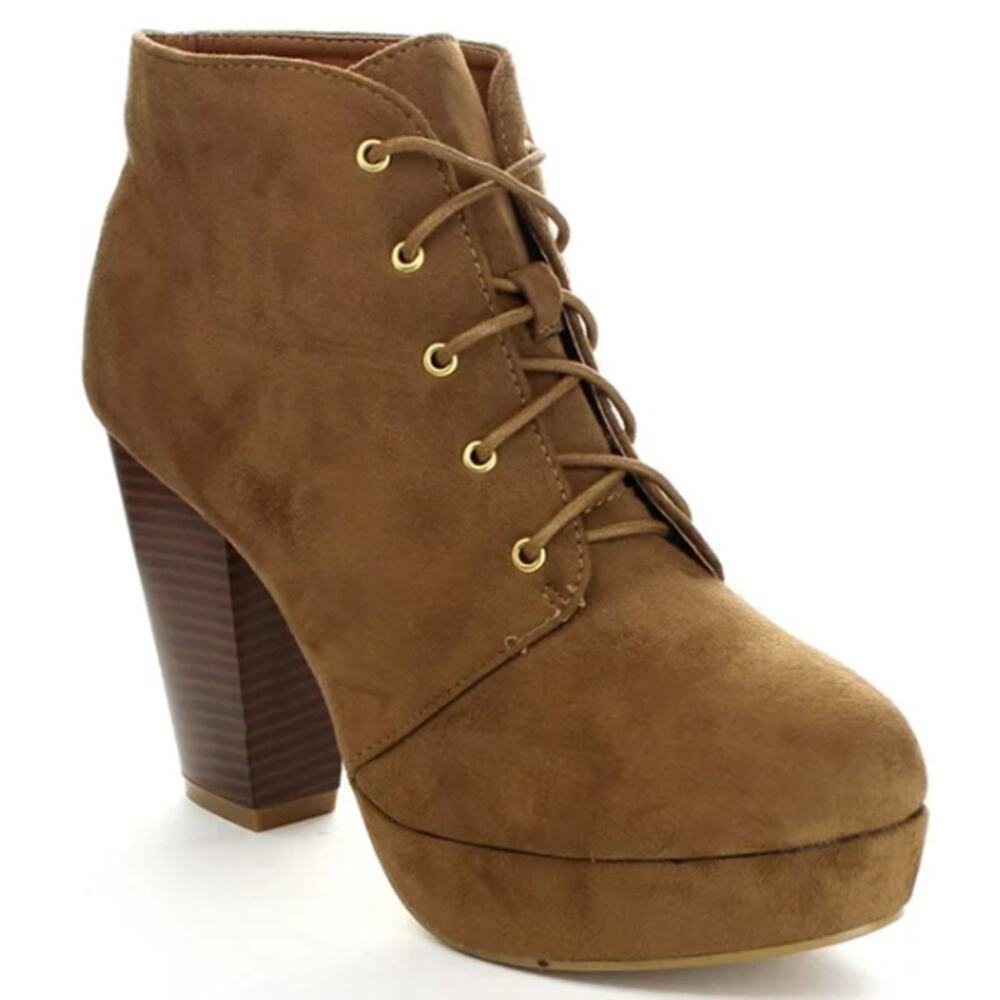 Forever Booties Camille Stacked Chunky Heel 7.5 Brown